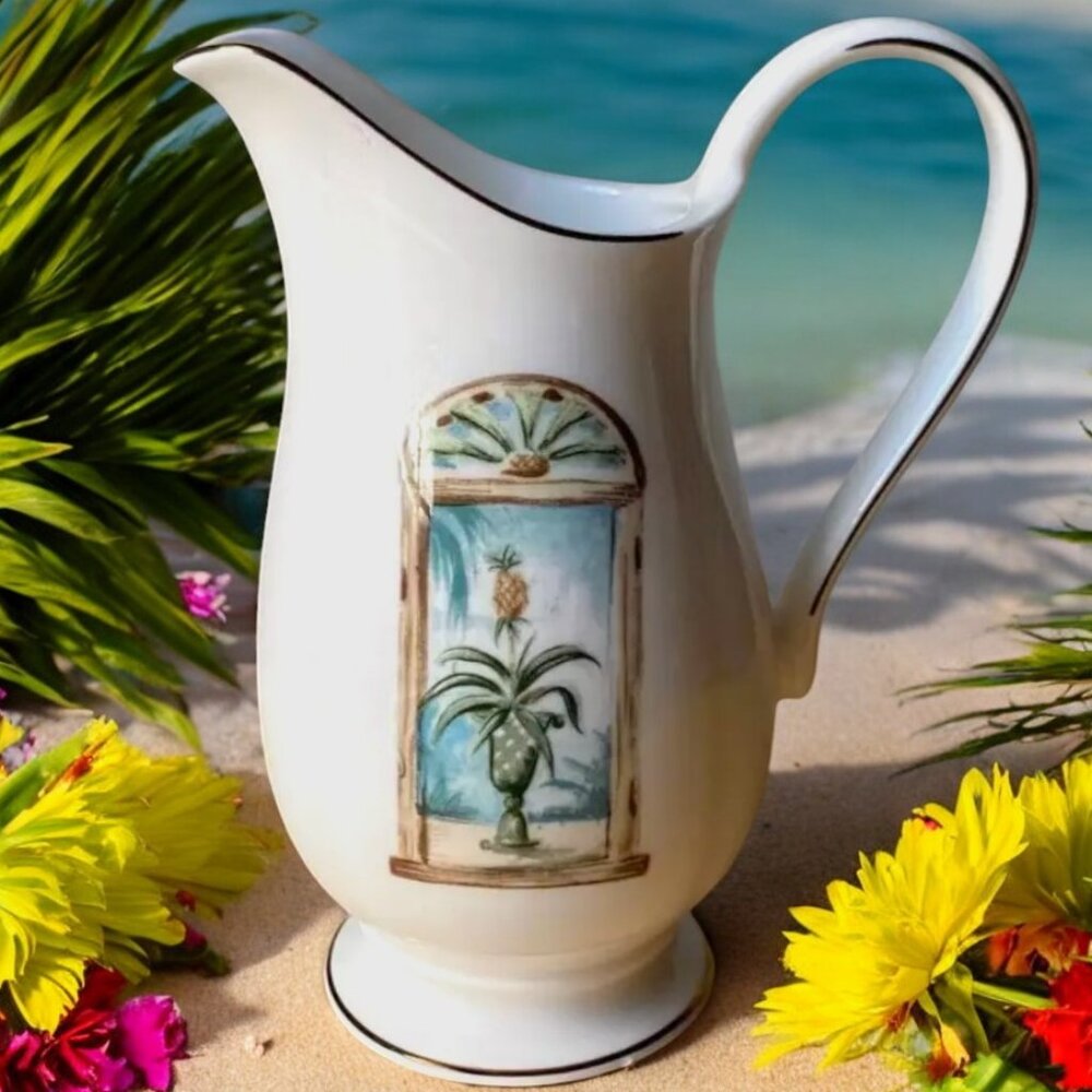 Lenox British Colonial Porcelain Pitcher Creamer Gold Trim Tropical Scene USA - Picture 4 of 11